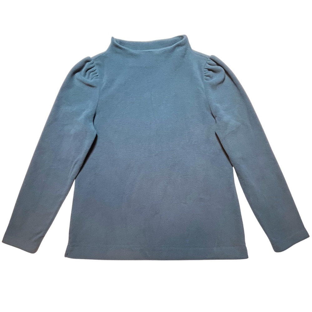 Talbots Fleece Top Size M Aqua Blue Puff Sleeve Old Money Preppy Winter Staple